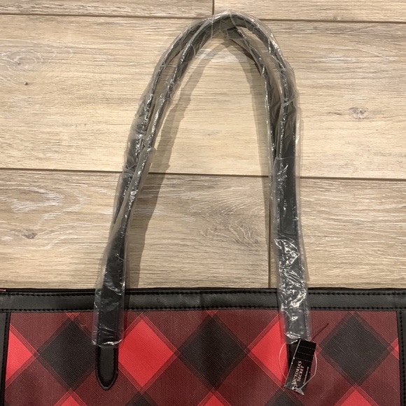 RL - Victoria's Secret Red Black Plaid Holiday Weekender Tote - Picture 8 of 12